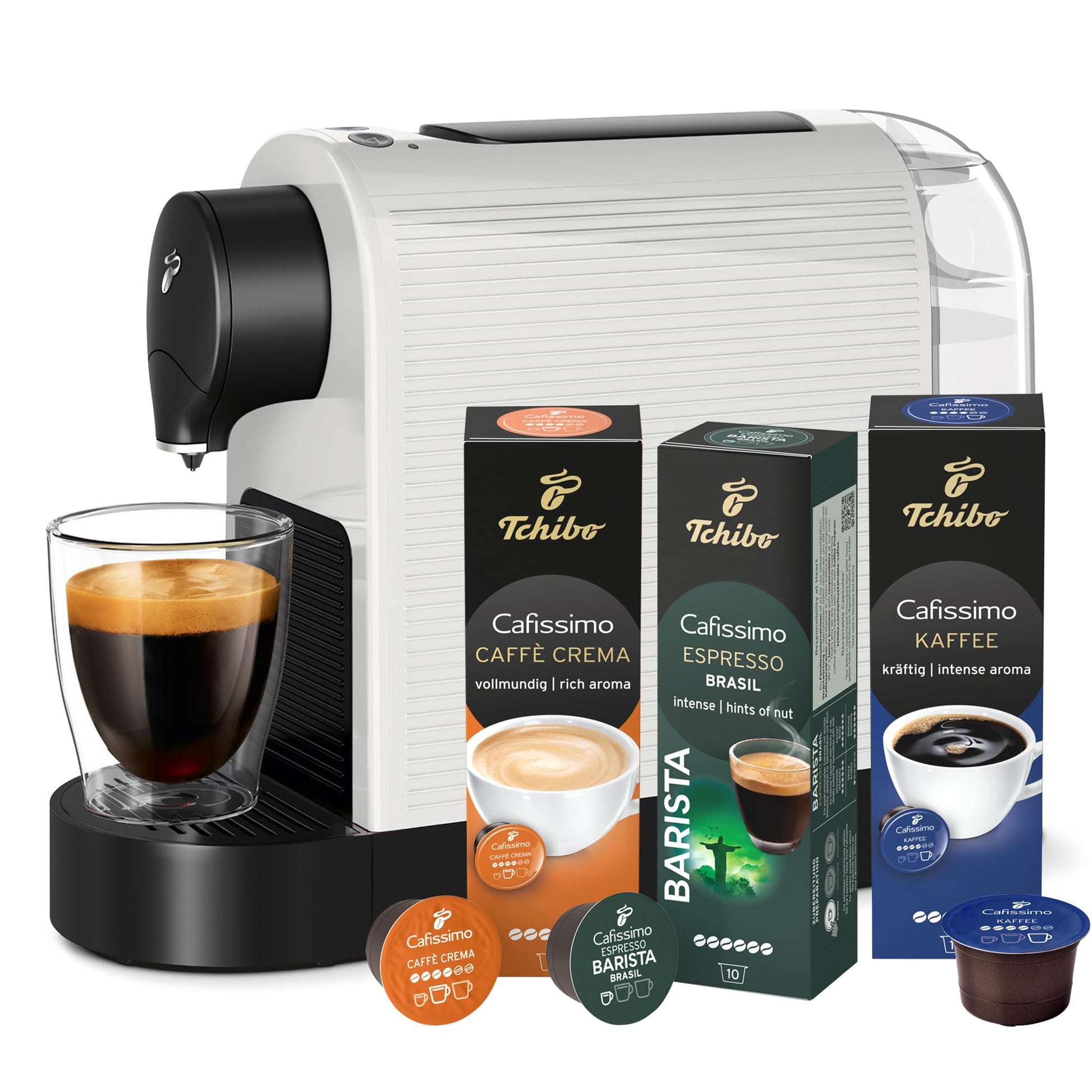 Tchibo Cafissimo Pure Plus Kapselmaschine, weiss, inkl. 30 Kapseln für Espresso, Kaffee und Caffè Crema