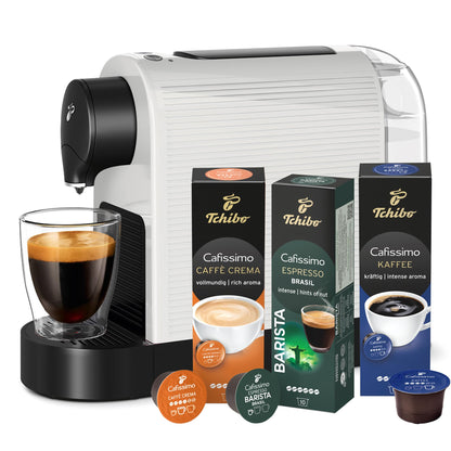 Tchibo Cafissimo Pure Plus Kapselmaschine, weiss, inkl. 30 Kapseln für Espresso, Kaffee und Caffè Crema