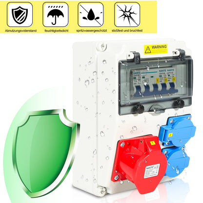 Sonnewelt Wandverteiler Stromverteiler 5-polig 2xSchuko CEE 16A Aussen