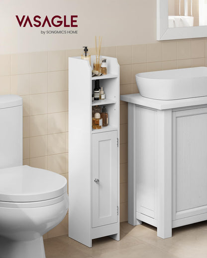 VASAGLE Badezimmerschrank BBC311W01, schmal, 20 x 18 x 92 cm, weiss