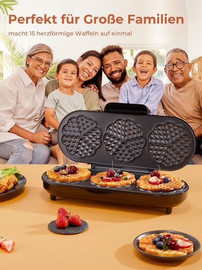 FOHERE Herzwaffeleisen King Size für 15 Herzwaffeln, Edelstahl