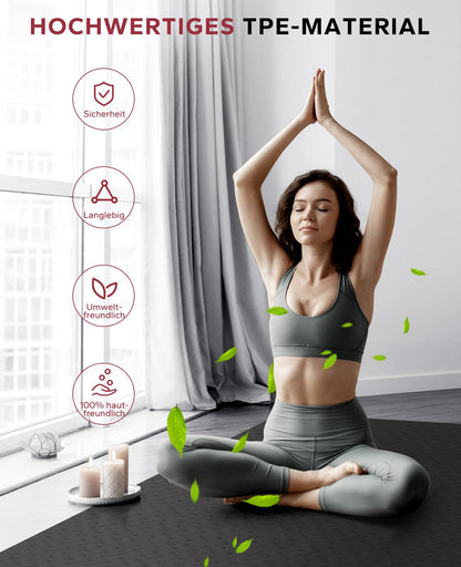 HAPBEAR Yogamatte XXL aus TPE, rutschfest, 183 x 91 cm, 6 mm