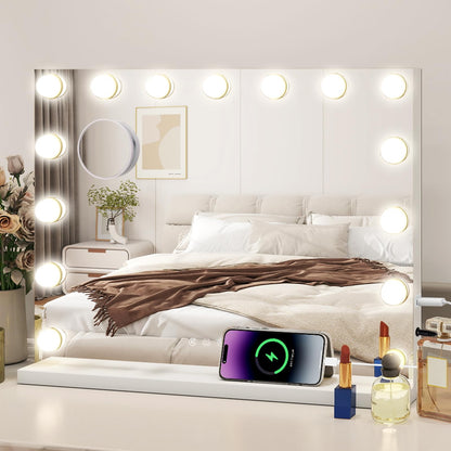 YU YUSING Schminkspiegel mit Beleuchtung 58x45 cm, 15 LED dimmbar - als Tisch- oder Wandspiegel nutzbar