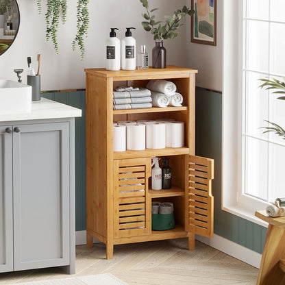 VIAGDO Badschrank Bambus – 2 Lamellentüren Schrank, 50 cm