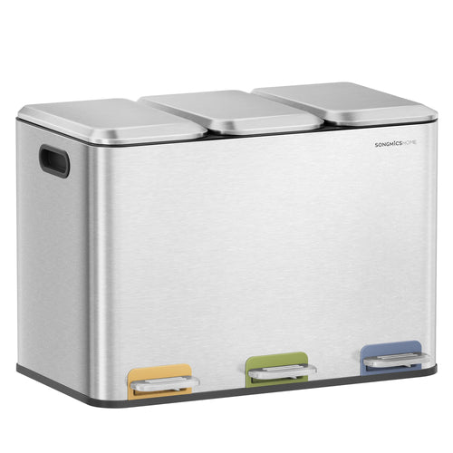 SONGMICS LTB740E45V1 Mülleimer - 3x15L Abfalltrennung Silber
