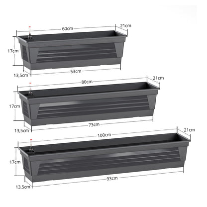 Plastard Blumenkasten Milano 3er Set, 60 cm, Anthrazit