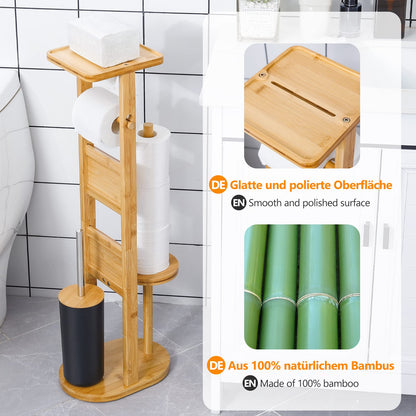Yorbay WC-Garnitur aus Bambus mit Toilettenpapierhalter und WC-Bürste
