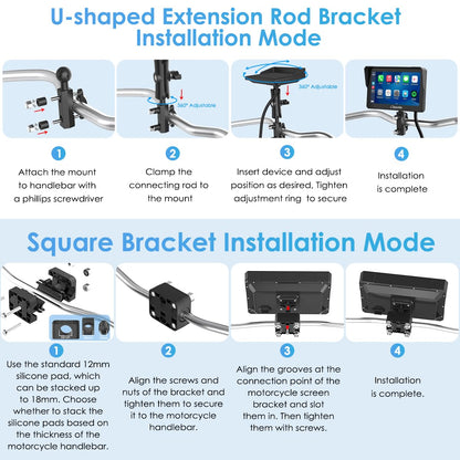 Carpuride W702 Pro Motorrad CarPlay Bildschirm - 7" Intercom Dual BT