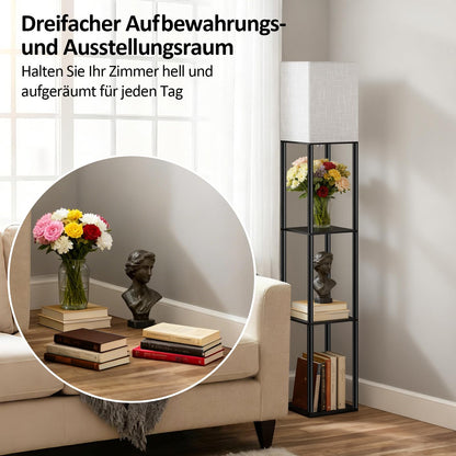 YooShine Stehlampe mit Regal, LED, 3 Farbtemperaturen, schwarz