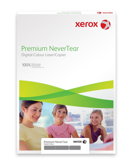 Xerox Premium NeverTear Kunststoffpapier A3 262g Weiss. Weißes, A3-formatiges, reißfestes Kunststoffpapier zum Drucken haltbarer Dokumente.