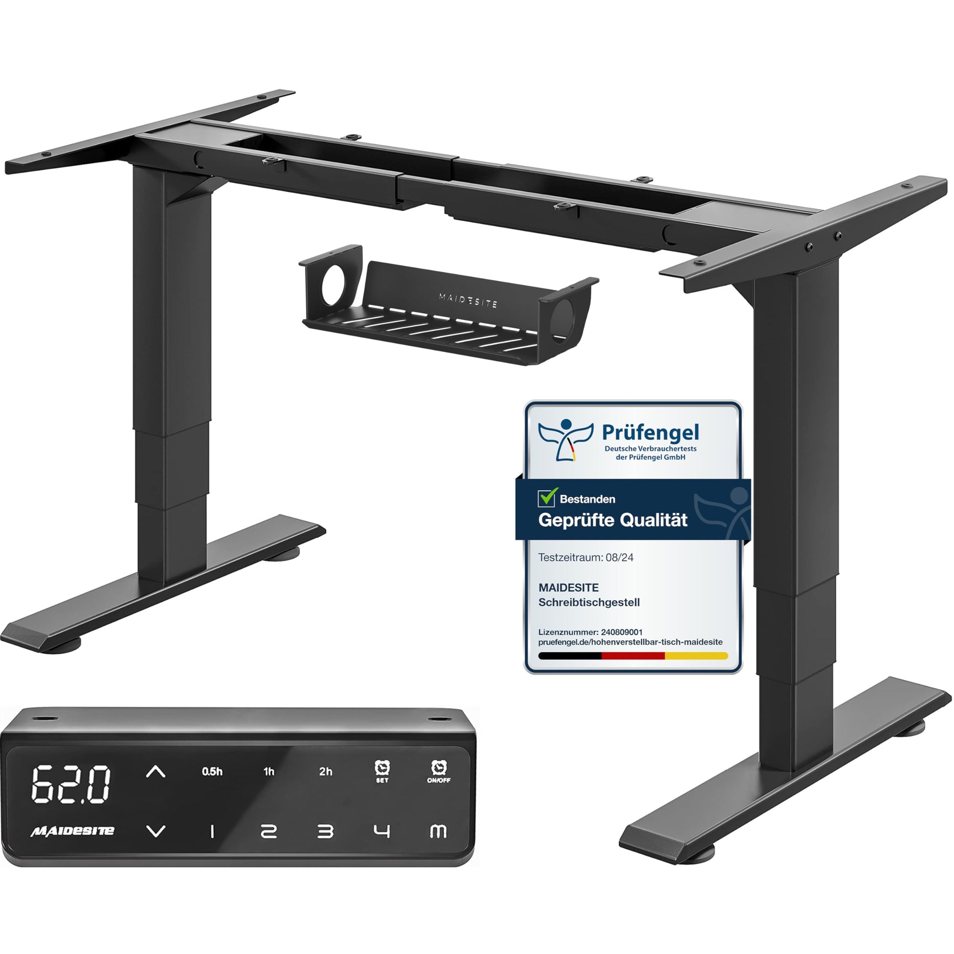 MAIDeSITe T2 Pro Plus Elektrisches Höhenverstellbares Schreibtischgestell, rechteckig, schwarz, zur elektrischen Höhenverstellung für Sitz-Steh-Arbeit.