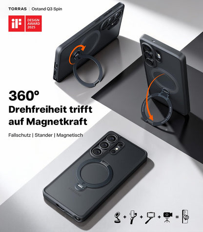 TORRAS Ostand Q3 Spin Hülle für Samsung Galaxy S26 Ultra, Schwarz