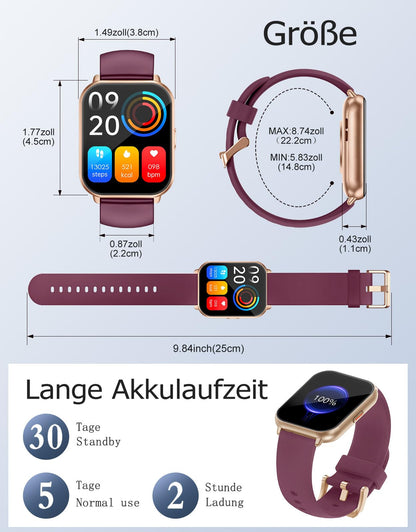 RUIMEN H1 Smartwatch Damen mit Telefonfunktion, 1,85-Zoll-HD-Display