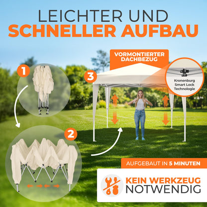 Kronenburg Faltpavillon 3 x 3 m wasserdicht UV 50+ Champagner