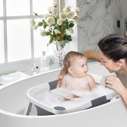 DEANIC Babybadewanne faltbar mit Kissen, Babywanne 0-12 Monate, Grau