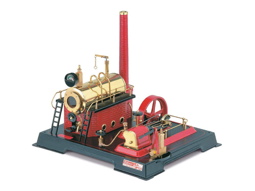 Wilesco D21 Dampfmaschine – 500ml Kessel mit Manometer und Dom-Pfeife. Silber, Schwarz, Rot. Erzeugt Dampfkraft für Modellantrieb.
