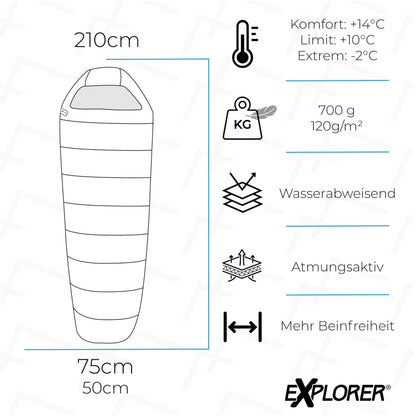 EXPLORER Light 600 Mumienschlafsack, Sommer, 700 g, 210 x 75 cm