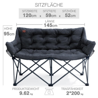 EVER ADVANCED Faltbares Campingsofa 2-Sitzer Gepolstert - Schwarz