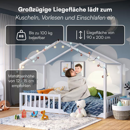 Bellabino Bia Montessori Hausbett – 90x200 cm Kiefer Weiss