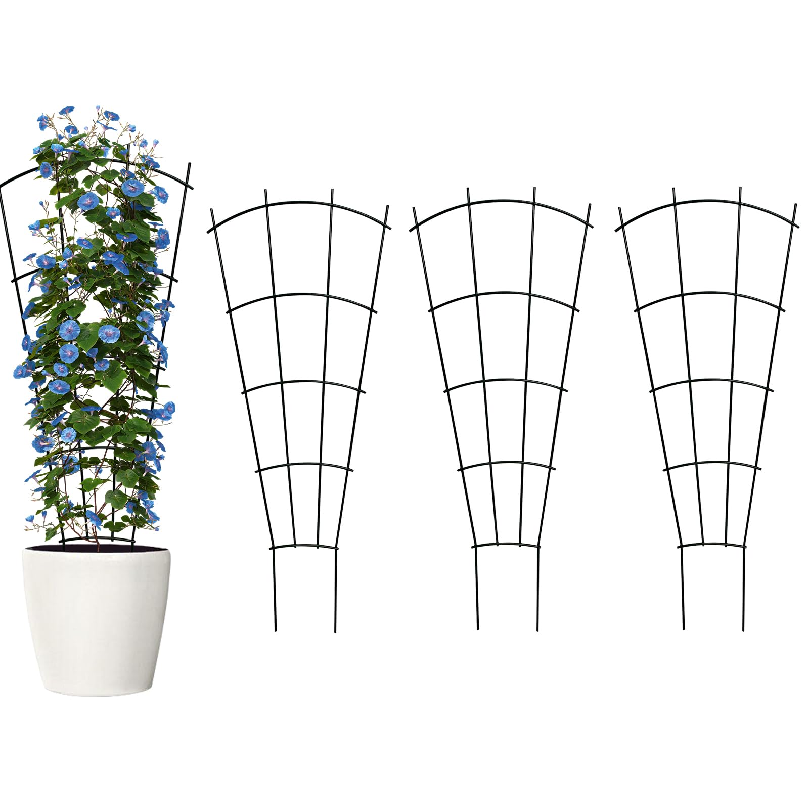 Thealyn Rankgitter Metall 4er Set 109 x 43 cm, Rankhilfe schwarz, dekorative Fächerform für Kletterpflanzen