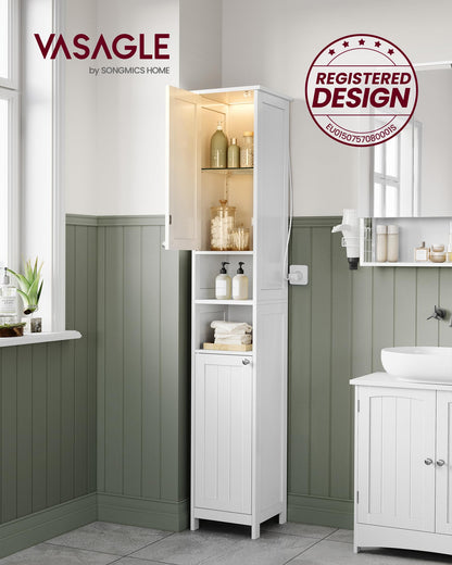 VASAGLE BBC566W03 Bad Hochschrank mit Beleuchtung Wolkenweiss