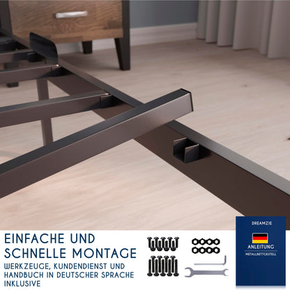 Dreamzie Bettgestell 90x200 Metall Lattenrost – 41cm Höhe