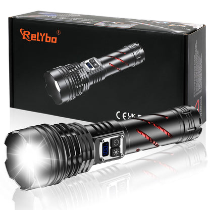 Relybo GT221 LED-Taschenlampe, USB aufladbar, stufenlos dimmbar, Aluminiumgehäuse, LCD-Display