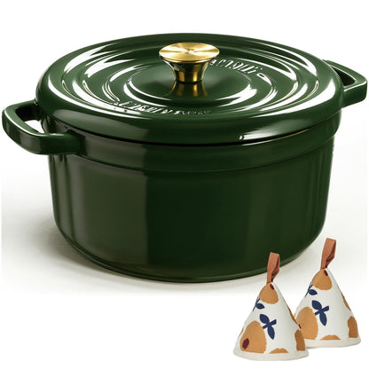 Overmont Bräter Dutch Oven Gusseisen Emailliert 26cm - Dunkelgrün