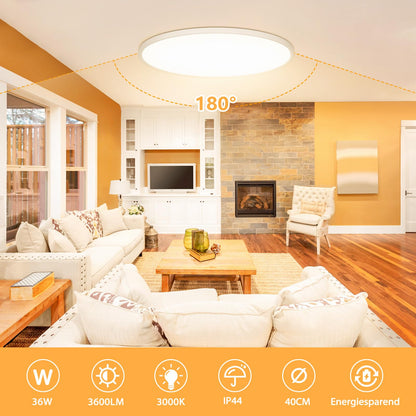 OUILA LED Deckenleuchte flach rund 40cm 36W 3000K IP44 warmweiss