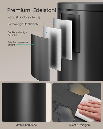 SONGMICS Tretmülleimer 30 L, Stahl, Softclose-Deckel, tintenschwarz