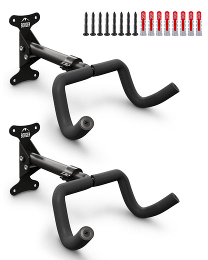 Borgen Fahrrad Wandhalterung. Schwarze Klapphalterung mit Tragarmen für MTB & Rennräder zur platzsparenden Wandmontage.