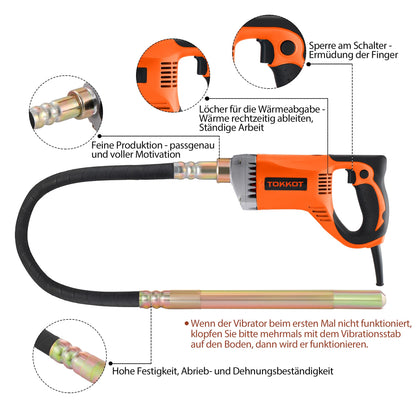 ProfiTool Betonrüttler Elektrisch Hand 1300W – 1.5m Kupferstange