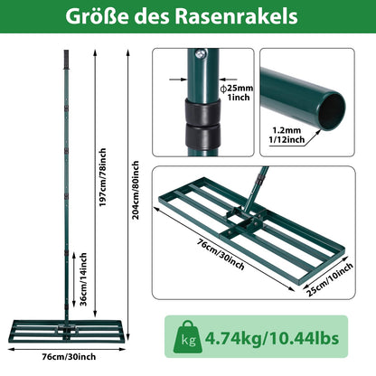 Signstek Rasenrakel Lawn Leveling Rake mit Edelstahlstiel 76 x 25 cm