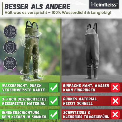 Heimfleiss Wathose wasserdicht, Anglerhose mit Stiefeln, Gr. 42