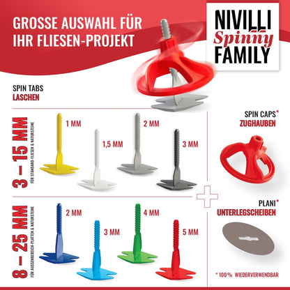 Nivilli Spinny Tabs Gewindelaschen 5 mm, 700 Stück - Nivelliersystem