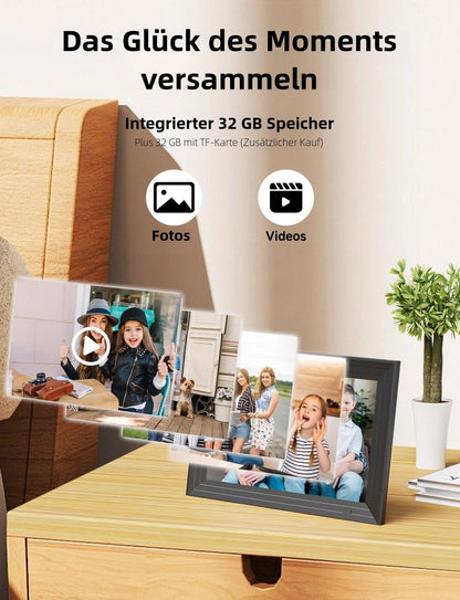 Luakug Digitaler Bilderrahmen WLAN 10,1 Zoll 32 GB IPS Touchscreen