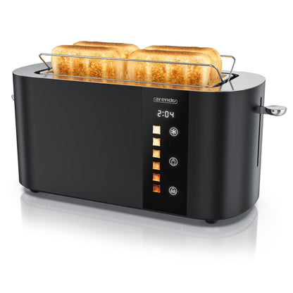 Arendo Edelstahl Toaster 4 Scheiben Langschlitz – Touchscreen. Langschlitz-Toaster aus Edelstahl mit Touchscreen zur Röstung von 4 Brotscheiben.