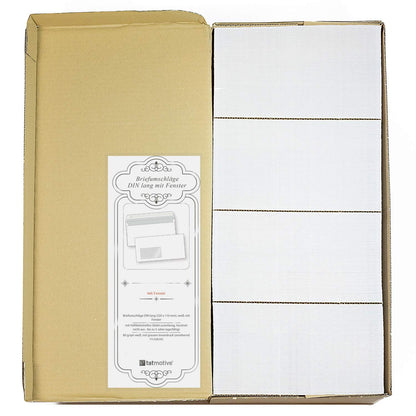 PREMIUM 1000 Briefumschläge DIN lang – Fenster, Haftklebe