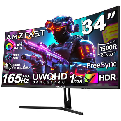 Amzfast AMZG34C5Q Curved Gaming Monitor - 34 Zoll 165Hz QHD
