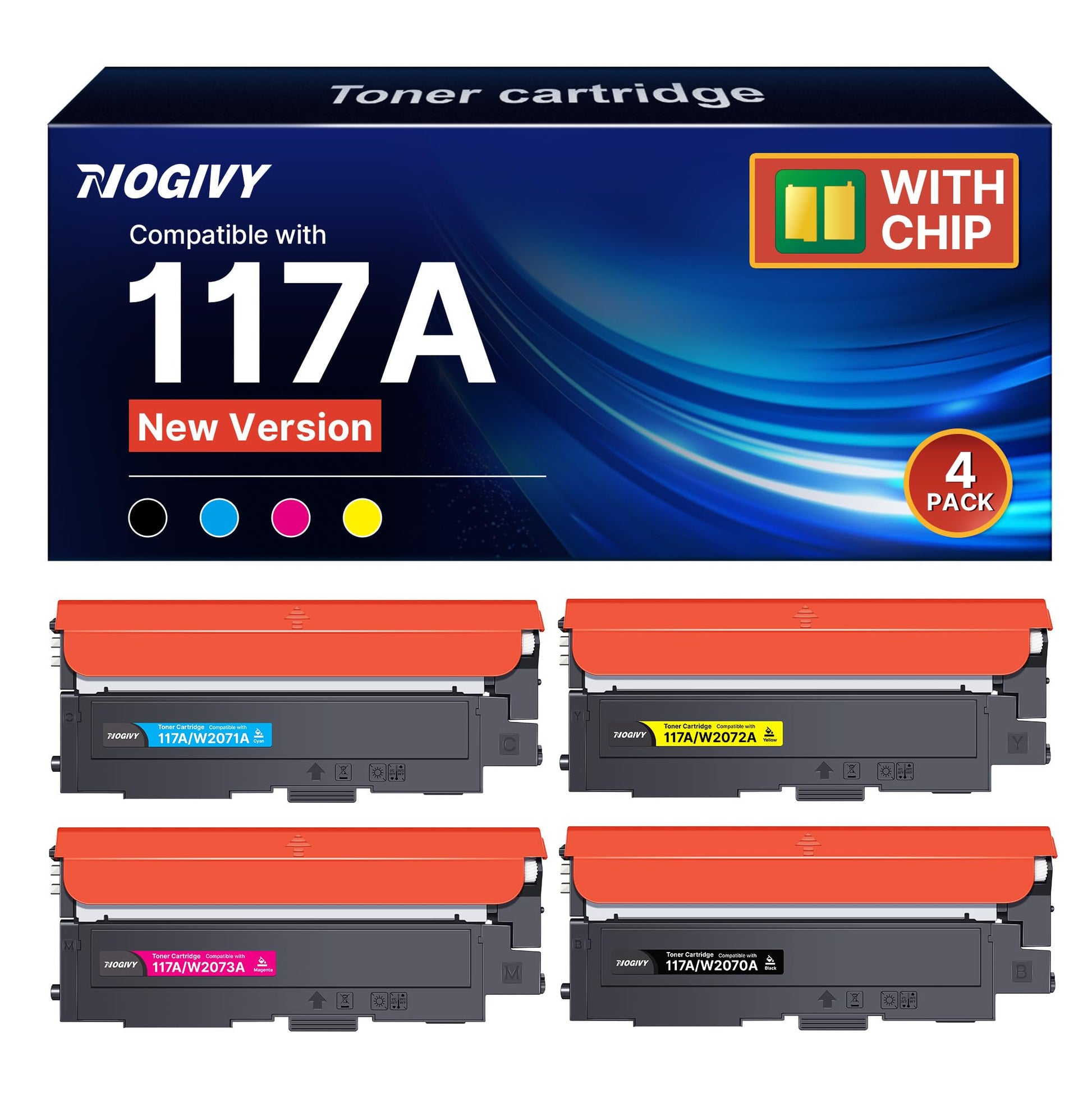 NOGIVY 117A Toner Set 4er-Pack kompatibel für HP Color Laser MFP 178nw – vier Kartuschen in Schwarz, Cyan, Gelb und Magenta