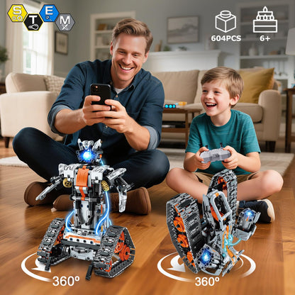 HiWEEGO Technik Roboter Bausatz 5-in-1 mit LED, RC und App