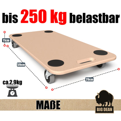 BigDean Möbelroller 3er Set Transportroller 250 kg Rollbrett MDF
