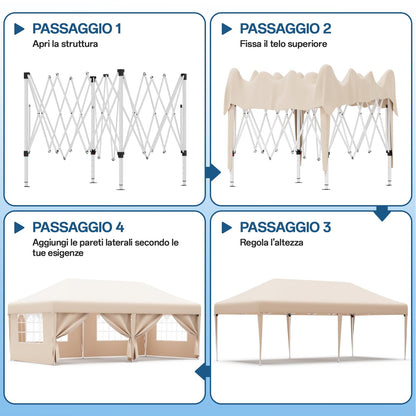 JUMMICO Faltpavillon 3x6m – Beige mit 6 Seitenwänden