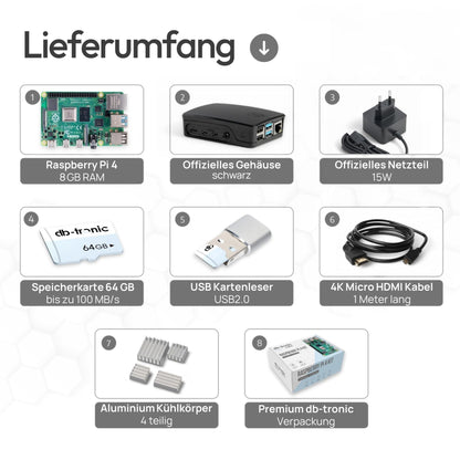 Raspberry Pi 4 8GB Starter-Kit – 64GB Black Edition
