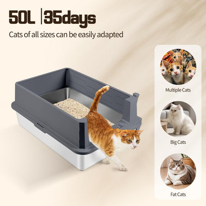 Bartuke Katzentoilette Edelstahl XXXL Katzenklo - Dunkelgrau