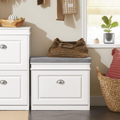 SoBuy FSR82-K-W Schuhbank mit Stauraum und Sitzkissen - Weiss