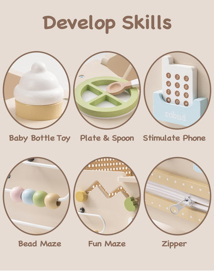 ROBUD Holz Lauflernwagen 2-in-1 - Puppenwagen Montessori Board