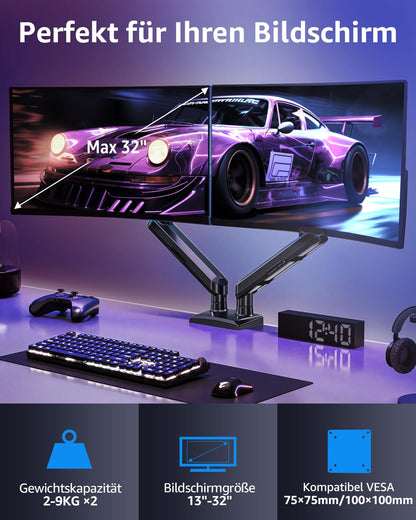 ELIVED EV6012B Gasfeder Monitor Halterung 2 Monitore 13-32 Zoll