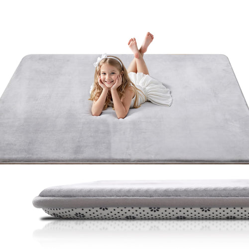 Favodormir Krabbelmatte Baby 120x120 cm, Spielmatte rutschfest, grau, weicher Kurzflor aus Flanell