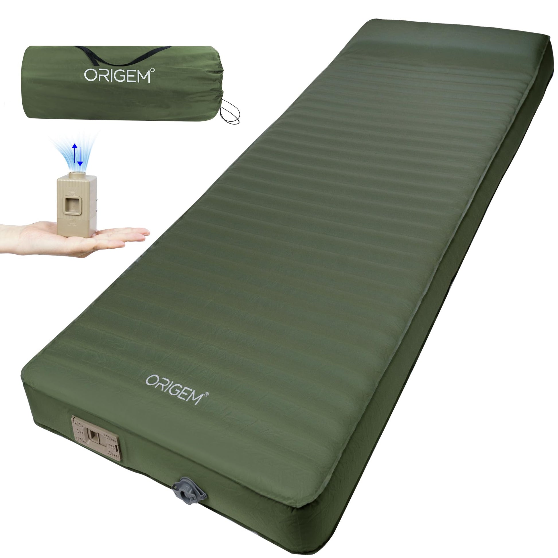Origem Isomatte selbstaufblasend mit elektrischer Pumpe, 10 cm – aufblasbare Schaumstoff-Schlafmatte für Camping